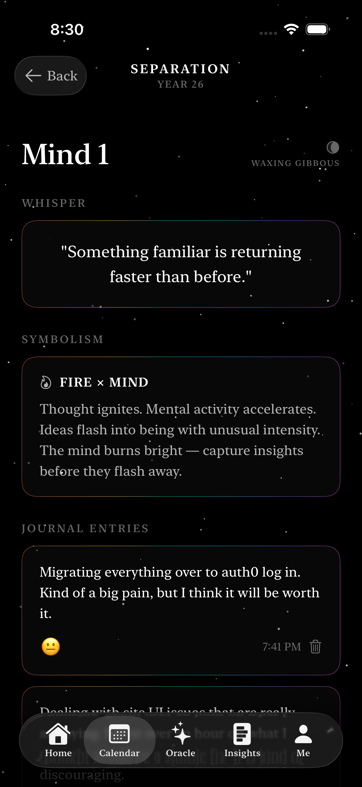 Day View - Symbolism and journal entries for each day